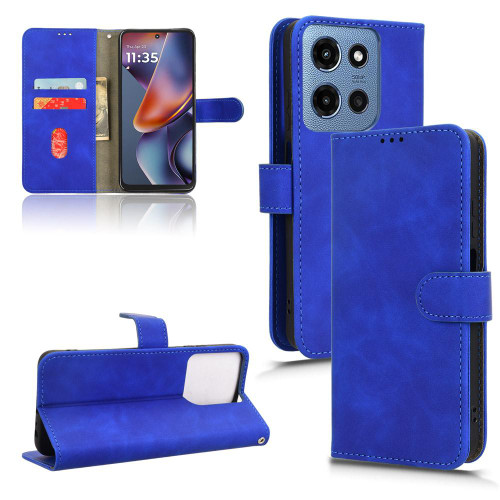 Moto G 2025 Skin Feel Magnetic Flip Leather Phone Case - Blue